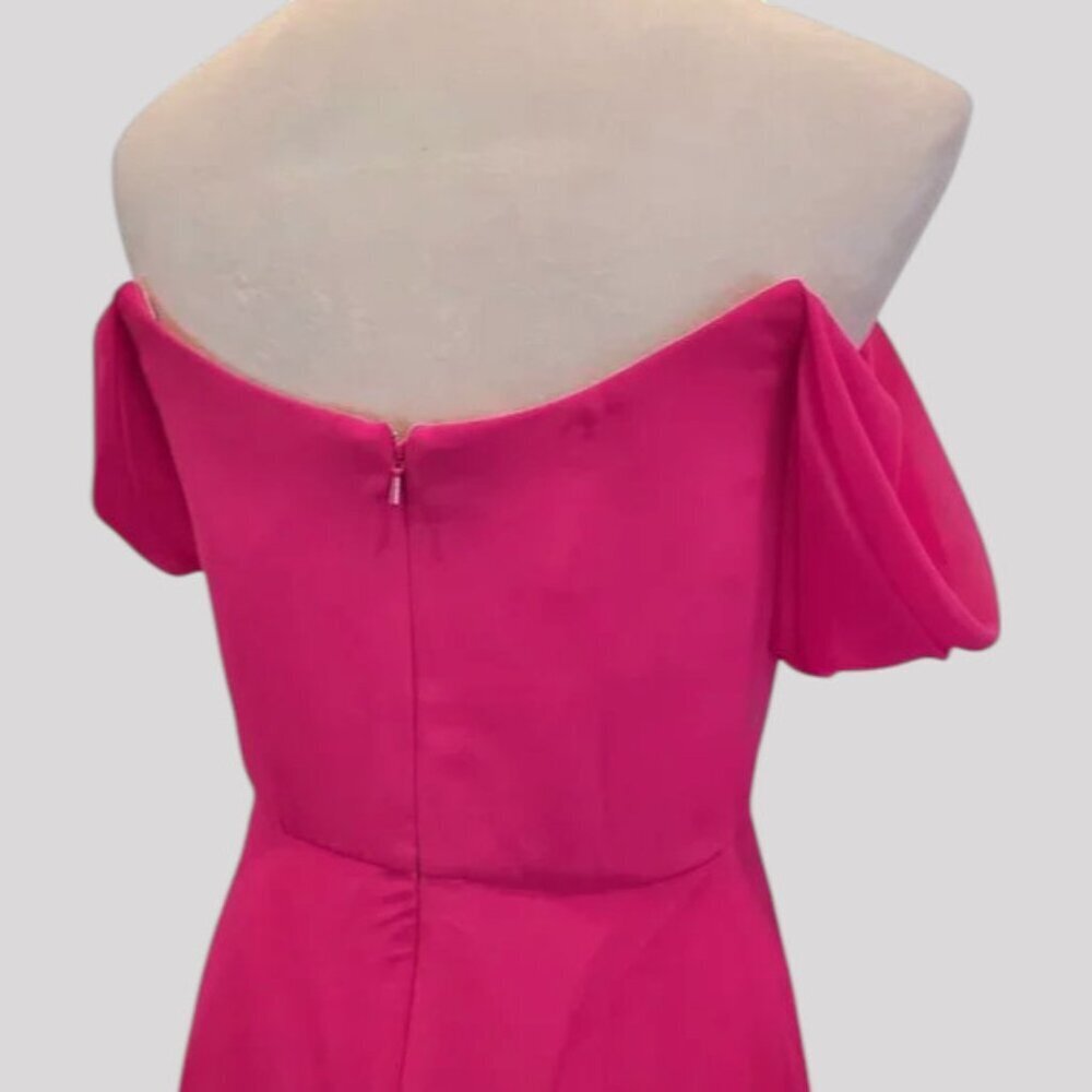 NEW THREAD SZ 12R Vivid Pink Chiffon Draped Off-shoulder Floor length Gown Dress - Picture 8 of 10